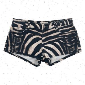 Retro RL Zebra Print Jean Shorts Cotton Denim Mini Jorts Festival Fit Size 30
